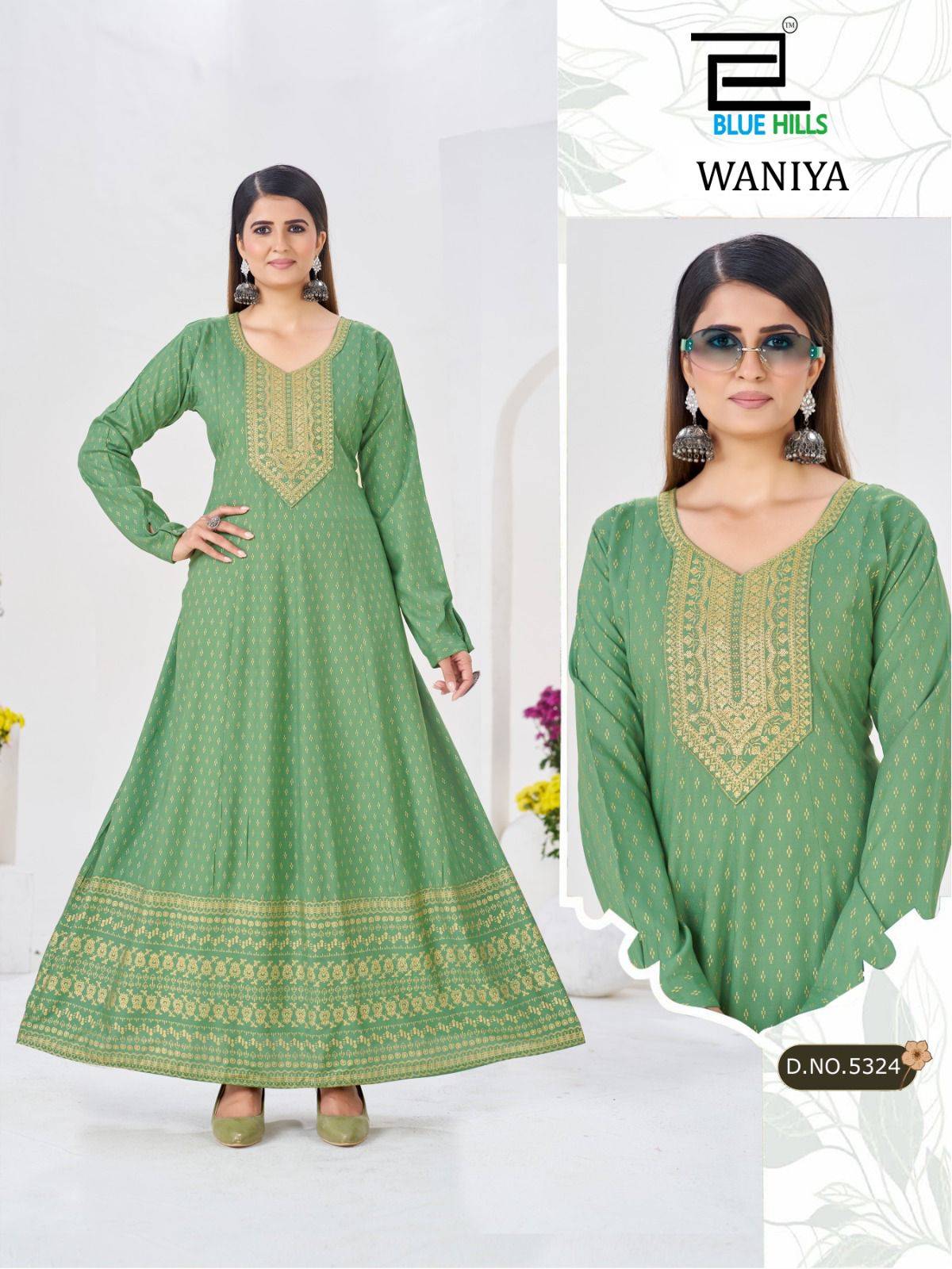 Waniya By BLUE HULLS 5323 To 5328 Series Designer Stylish Fancy Colorful Beautiful Party Wear & Ethnic Wear Collection Rayon 14kg Gown At Wholesale Price